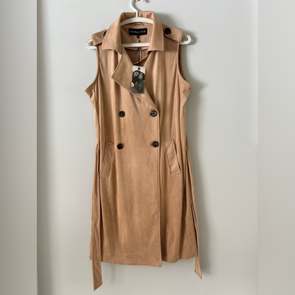 Kendall + Kylie Tan Faux Suede Sleeveless Trench Vest Belted size L